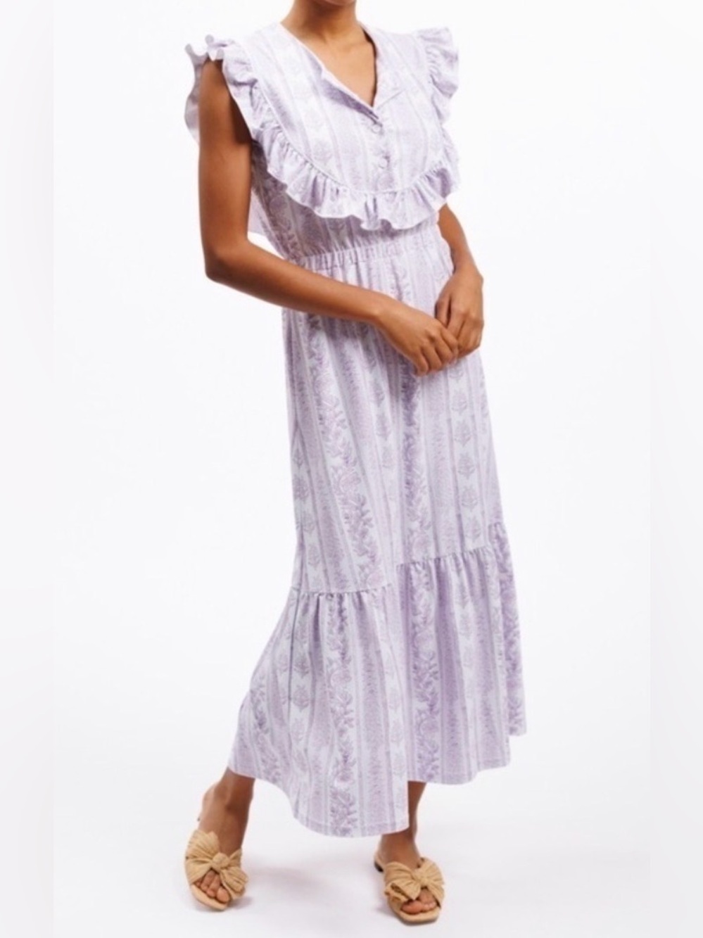 Smith & Quinn Loretta Dress Lavender Haze Ruffle Floral Maxi L